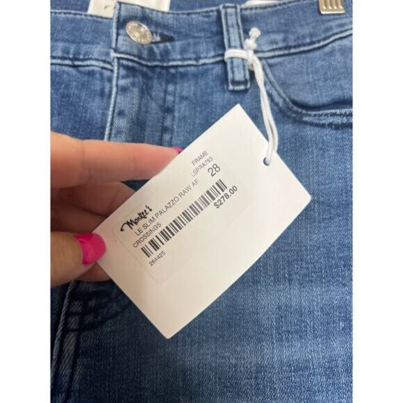 NWT Frame Le Slim Palazzo Frayed Hem Straight Leg Stretch Jeans Blue Size: 28 - Picture 5 of 8